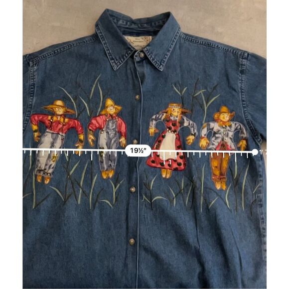 Women’s Fall Scarecrow Festive Button Down MEDIUM - Picture 6 of 8